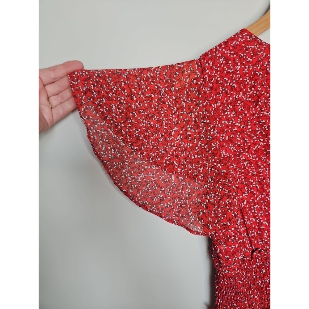 Max Studio Dress M Red Floral Smocked Tiered Boho Prairie Midi CottageCore Fairy - Picture 10 of 15